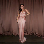 Damen elegantes Maxikleid mit feinem V-Ausschnitt und tailliertem Design R&B