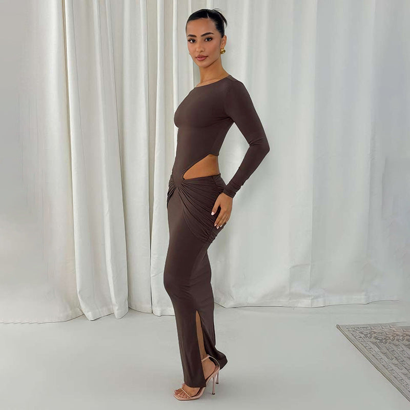 Damen Figurbetontes Maxikleid mit transparenten Cut-Outs und Raffungen R&B
