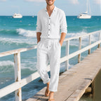 Herren entspannte Leinenhose mit verstellbarem Kordelzug und elastischem Bund R&B