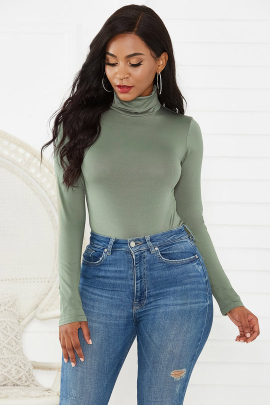 Damen Eleganter Langarmbody mit hohen Kragen R&B