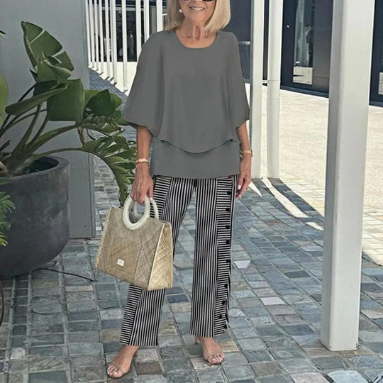 Damen nan Lagen-Tunika mit Cape-Ärmeln und knöchellanger Geradebeinhose mit Grafikprint R&B