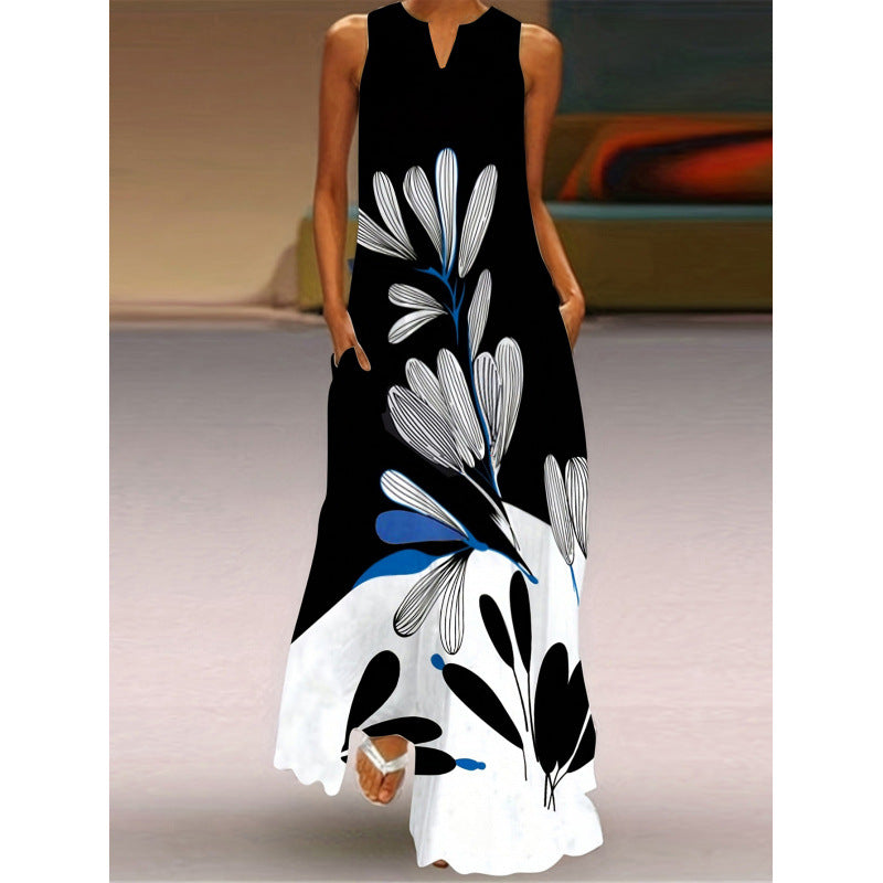 Damen Maxikleid mit elegantem floralem Design und seitlichen Taschen R&B