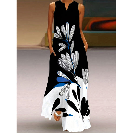 Damen Maxikleid mit elegantem floralem Design und seitlichen Taschen R&B