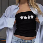 Damen Bandeau-Top mit fröhlichem Gespenster-Motiv R&B