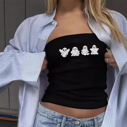 Damen Bandeau-Top mit fröhlichem Gespenster-Motiv R&B