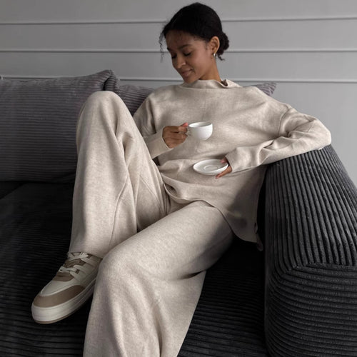 Damen lässiges Sweat-Set mit hohem Kragen und elegantem Schnitt R&B
