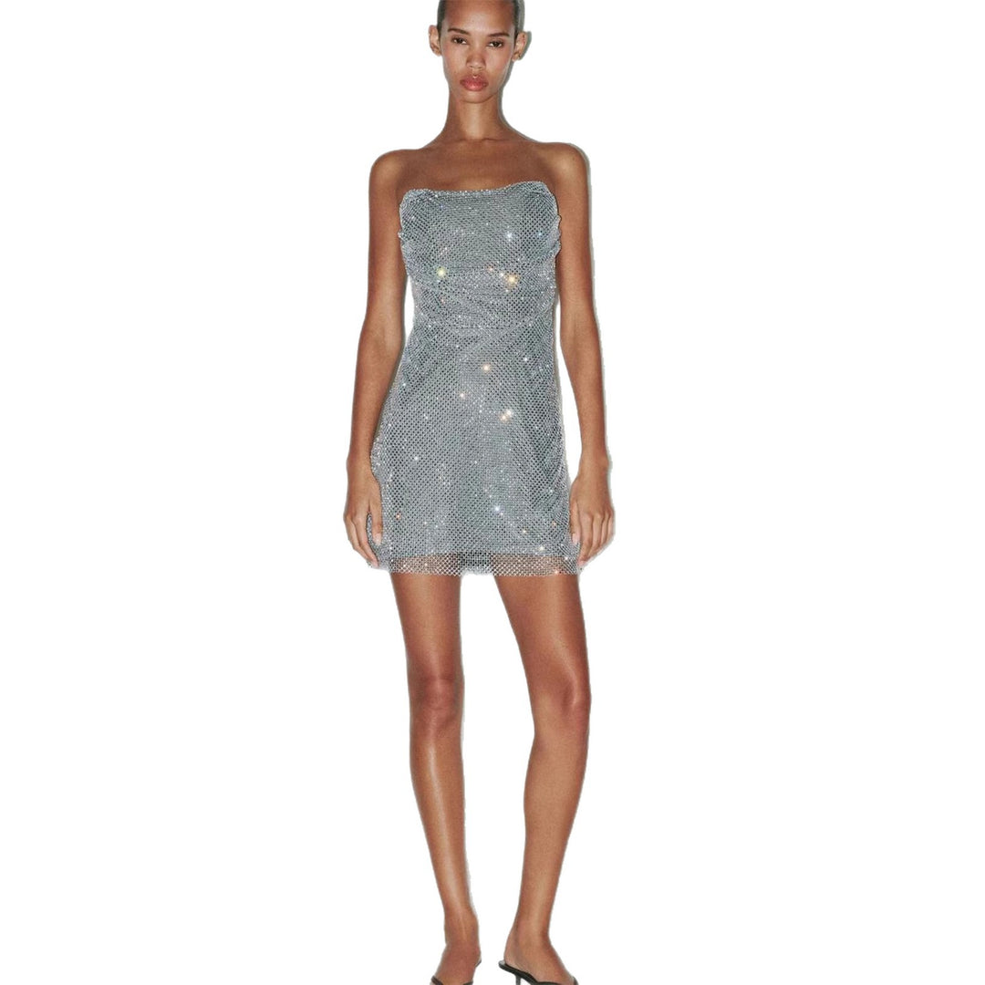 Damen Glitzerndes Cocktailkleid mit schulterfreiem Design und funkelnden Pailletten R&B