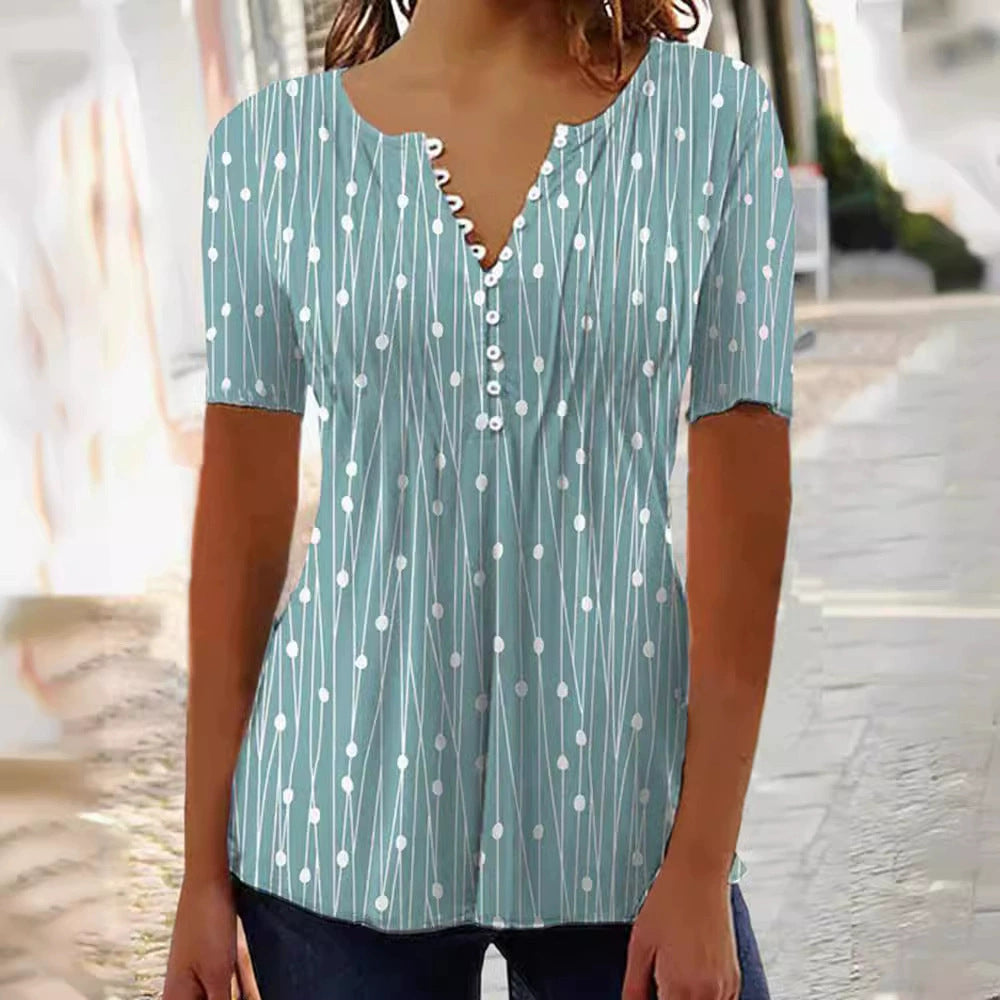 Damen Blusenshirt mit modischem Punkte-Design und eleganter Knopfleiste R&B