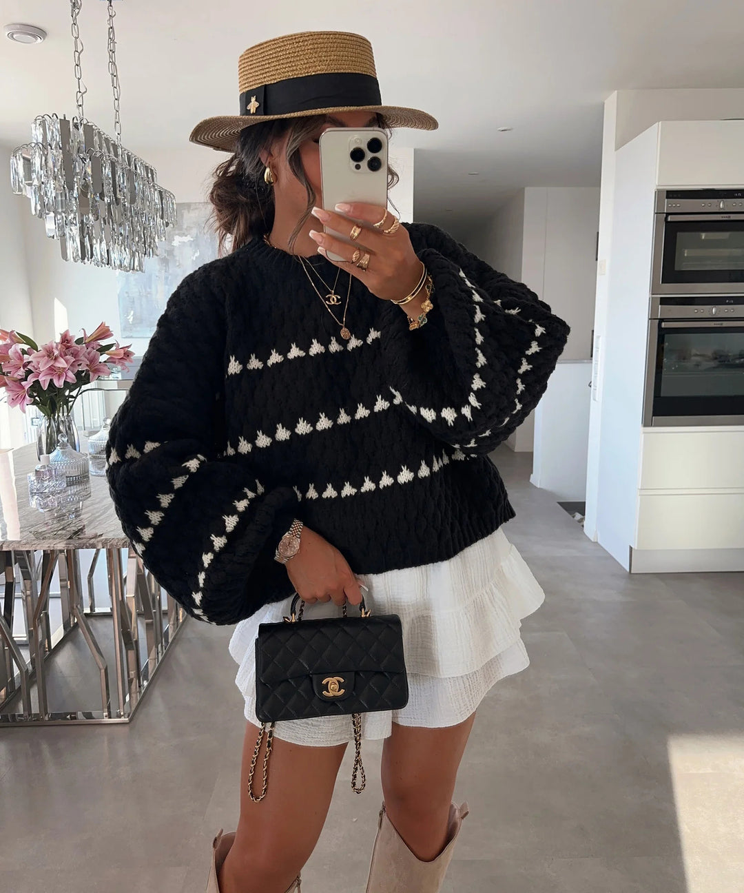 Damen modischer Pullover mit weitem Schnitt und strukturiertem Design R&B