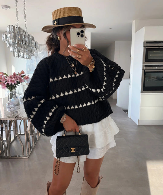 Damen modischer Pullover mit weitem Schnitt und strukturiertem Design R&B