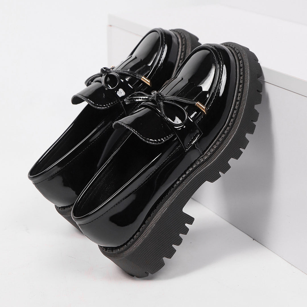 Damen modische Lacklederschuhe mit robustem Profilsohle und Schleifenakzent R&B