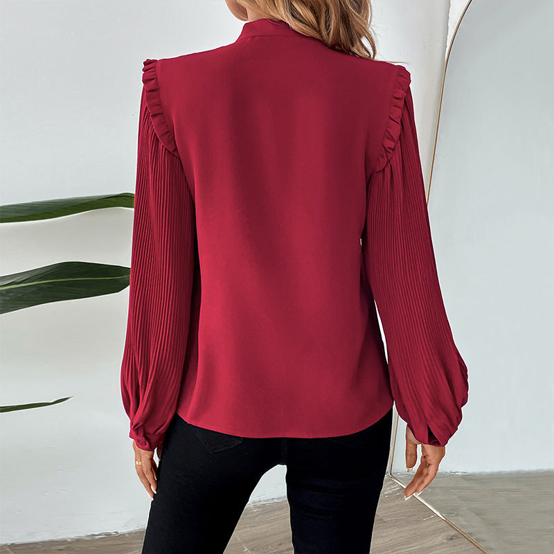 Damen elegante Bluse mit Rüschendetails und Schluppenkragen R&B