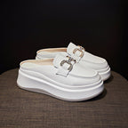 Damen elegante Plateau-Mules mit glänzenden Dekorelementen R&B