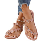 Damen Zehenstegsandalen mit floralen Applikationen und rutschfester Sohle R&B