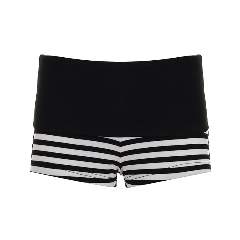 Damen Sportliche Shorts mit breitem elastischem Bund und R&Brnem Streifenmuster R&B