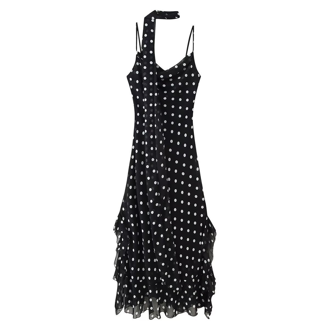 Damen Sommerkleid mit verspieltem Punkten Design und raffiniertem Rüschensaum R&B
