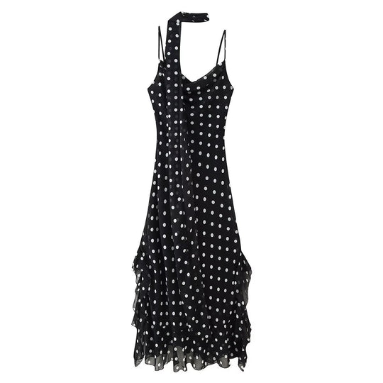Damen Sommerkleid mit verspieltem Punkten Design und raffiniertem Rüschensaum R&B
