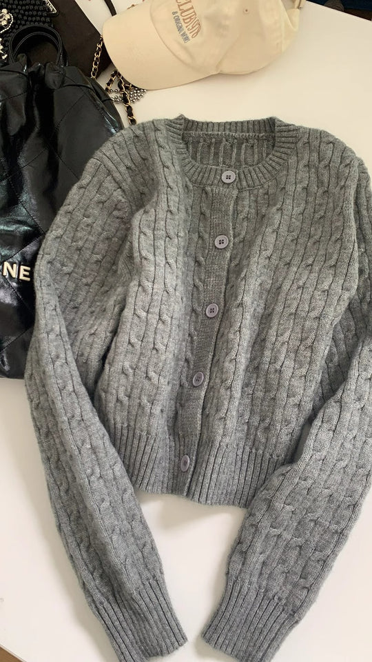 Damen gestrickte Bolerojacke mit Zopfstruktur R&B