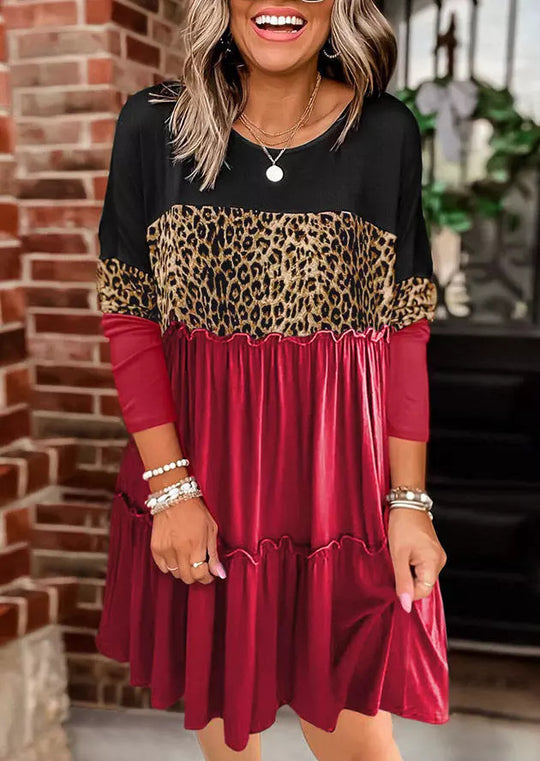 Damen Elegantes Tierdruck Kleid mit rüschigem Saum R&B