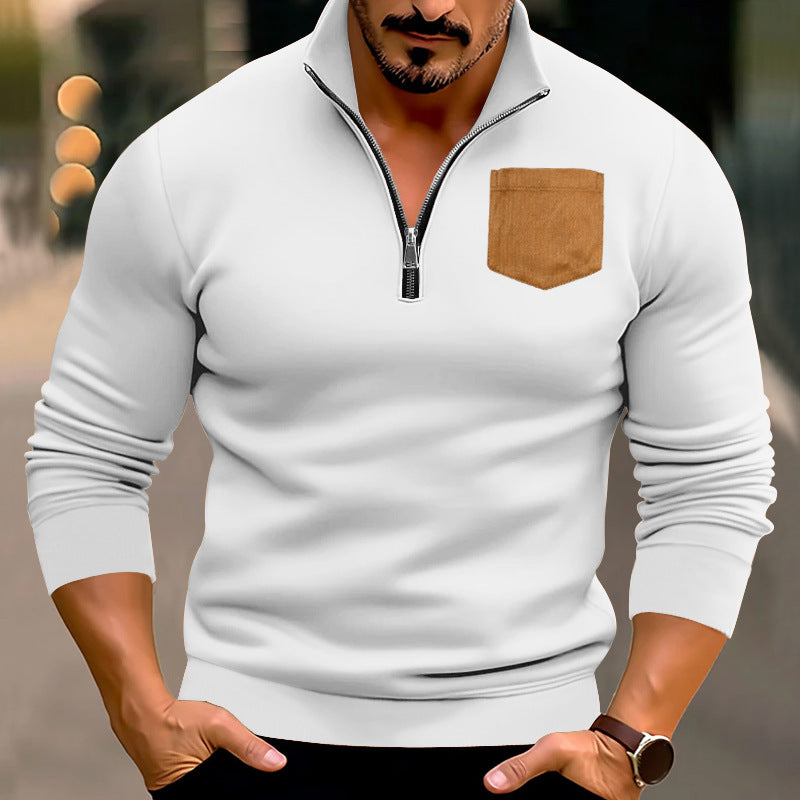 Herren modischer Pullover mit halbem Reißverschluss und kontrastierender Brusttasche R&B