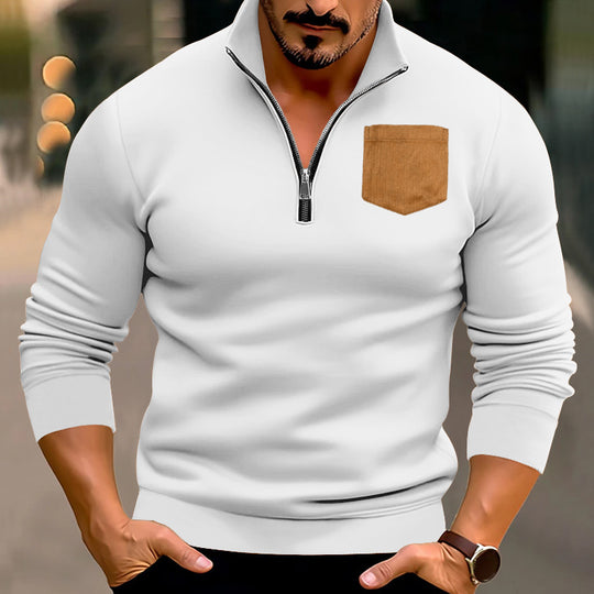 Herren modischer Pullover mit halbem Reißverschluss und kontrastierender Brusttasche R&B