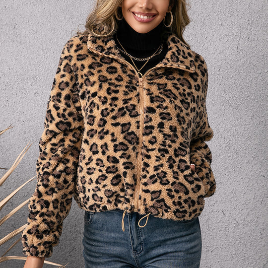 Damen Fleecejacke mit Leoparddruck und seitlichen Taschen R&B