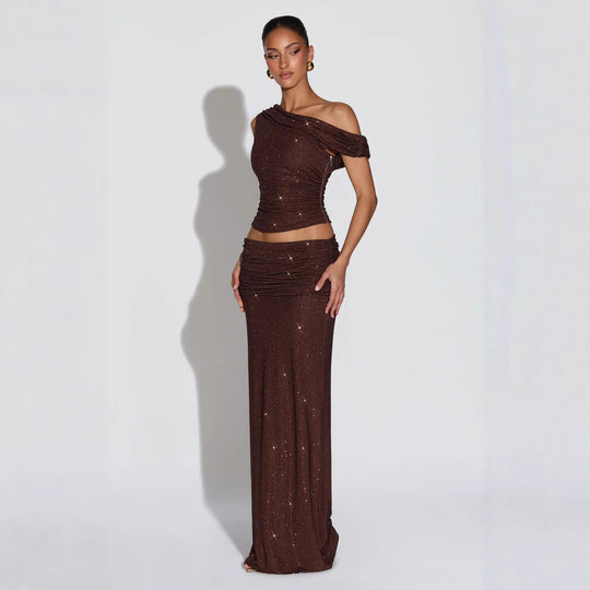 Damen Glänzendes Oberteil mit asymmetrischem Schnitt und glamourösen Strassdetails R&B