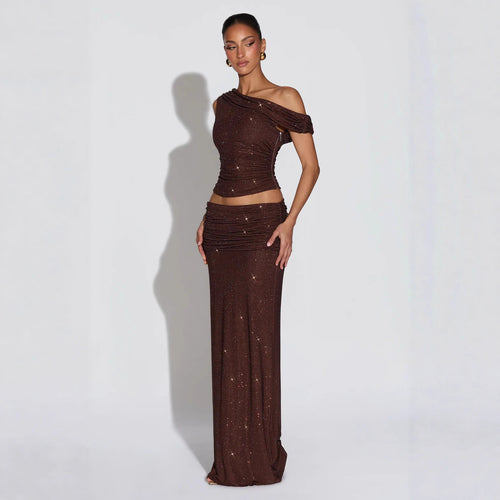 Damen Glänzendes Oberteil mit asymmetrischem Schnitt und glamourösen Strassdetails R&B