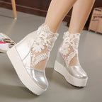 Damen Wedge-Pantoletten mit elegantem Spitzen-Design und transparenter Seite R&B