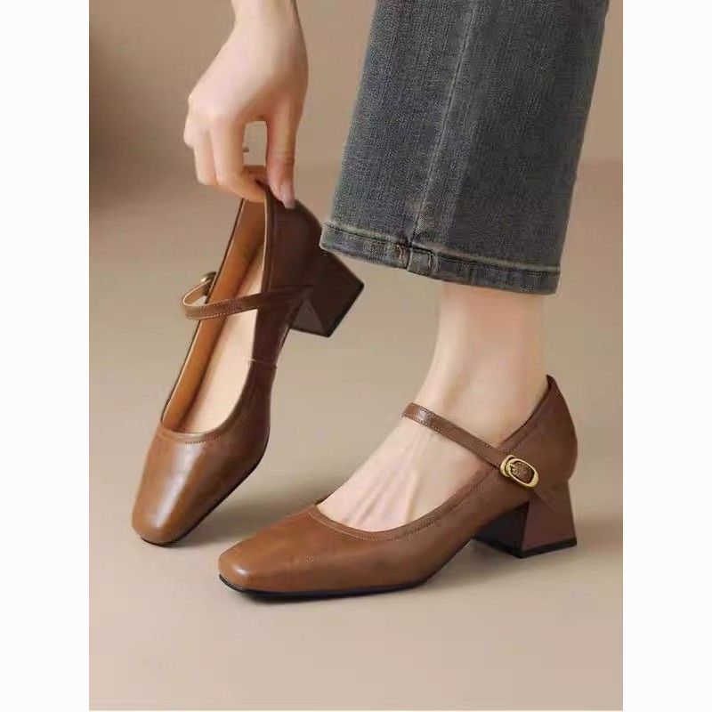 Damen elegante Blockabsatz Mary Jane Schuhe mit Riemchen R&B
