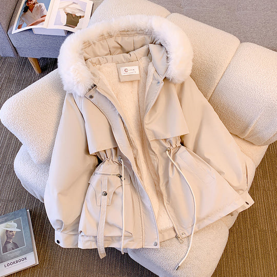 Damen Modische Steppjacke mit abnehmbarem Kunstfellkragen und gemütlichem Innenfutter R&B