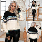 Damen Strickpullover mit Nordic-Muster und hohem Kragen R&B