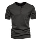 Herren nan schmal geschnittenes Kurzarmshirt mit kurzer Knopfleiste und geripptem Kragen aus Baumwollmix R&B