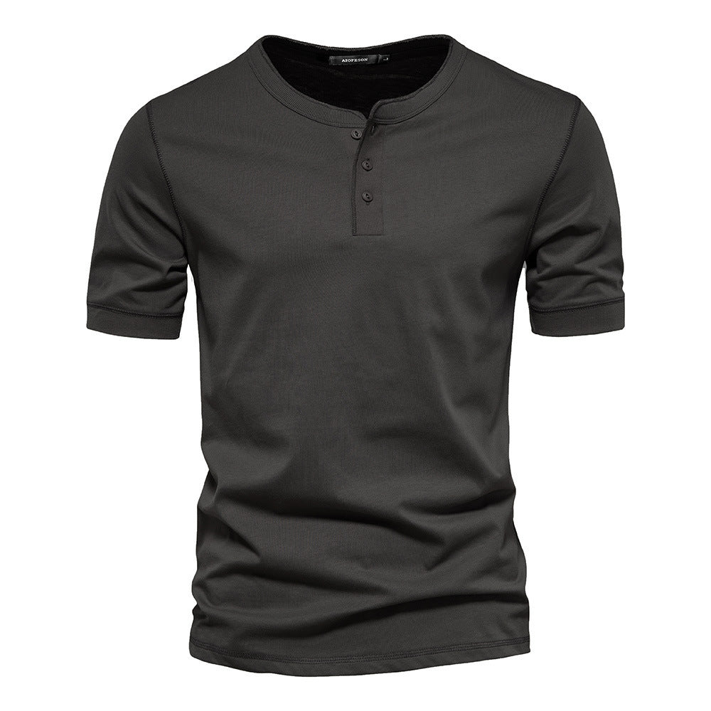 Herren nan schmal geschnittenes Kurzarmshirt mit kurzer Knopfleiste und geripptem Kragen aus Baumwollmix R&B