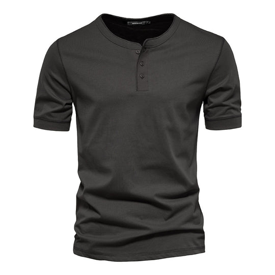 Herren nan schmal geschnittenes Kurzarmshirt mit kurzer Knopfleiste und geripptem Kragen aus Baumwollmix R&B
