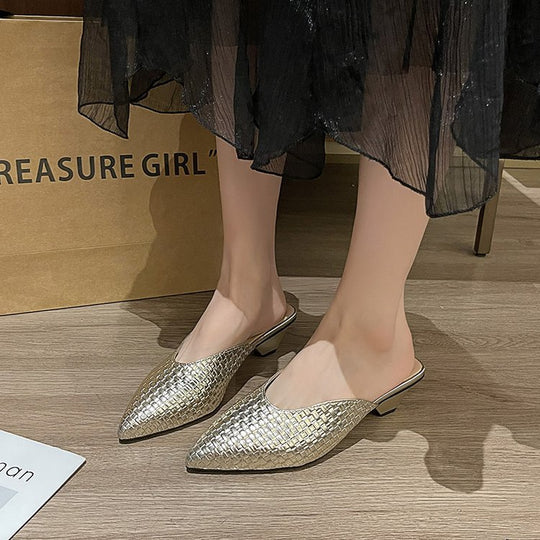 Damen elegante Mules mit modernem Wabenmuster und komfortablem Blockabsatz R&B