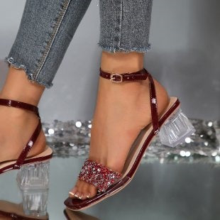 Damen Glitzernde und elegante Sandalen mit transparentem Blockabsatz R&B