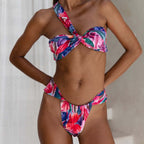 Damen Bandeau-Bikini mit asymmetrischen Trägern und modischen Wickeldetails R&B