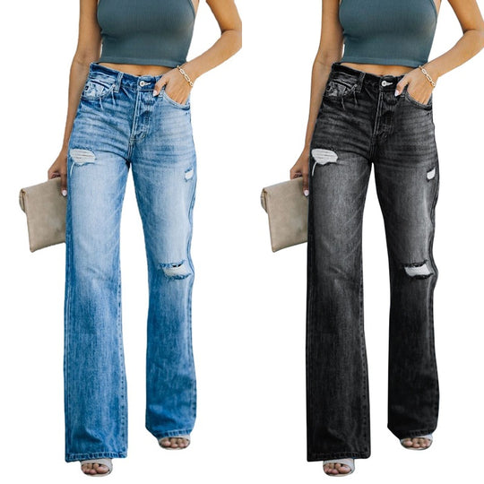 Damen Weit geschnittene Jeans mit modischen Destroyed-Details R&B
