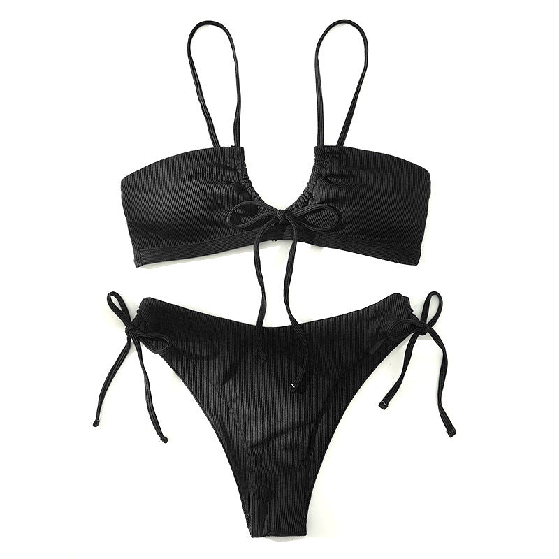 Damen Triangel-Bikini-Set mit verstellbaren Trägern und dekorativem Knoten