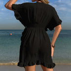 Damen luftiges Strandkleid mit Rüschendetails und vorteilhafter Schärpe R&B