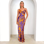 Damen Maxikleid mit dekorativem Blätterdruck und lässigem Schnitt R&B