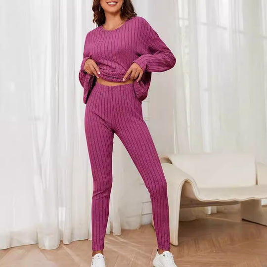 Damen Lässiges Strick-Set mit Gerippter Struktur und Weitem Schnitt R&B