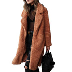 Damen kuscheliger Teddy-Mantel mit elegantem Revers und praktischen Taschen R&B