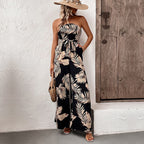 Damen Maxi-Jumpsuit mit strukturiertem Bandeau-Oberteil und lässigem Schnitt R&B