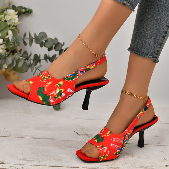 Damen Slingback-Sandalen mit floralem Design und elegantem Absatz R&B