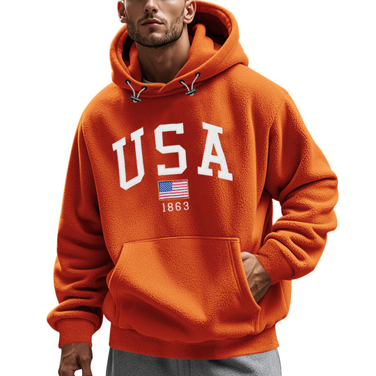 Herren Kuscheliger Fleece Hoodie mit USA-Print R&B