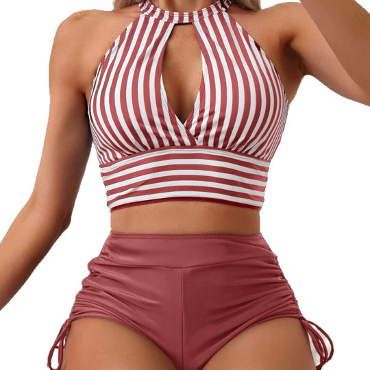 Damen Hochtailliertes Bade-Set mit Streifen-Design R&B