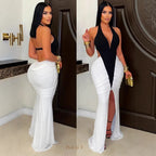 Damen Elegantes und figurbetontes Maxikleid mit Schlitz und Raffungen R&B