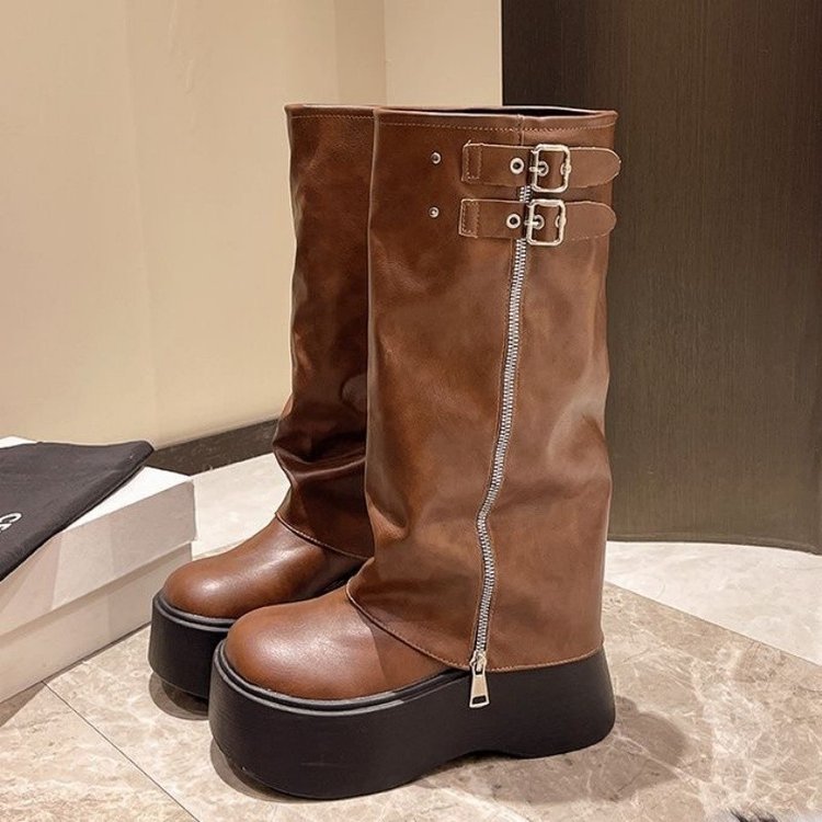 Damen Modische Stiefel mit verstellbarem Riemen und hohem Plateau R&B